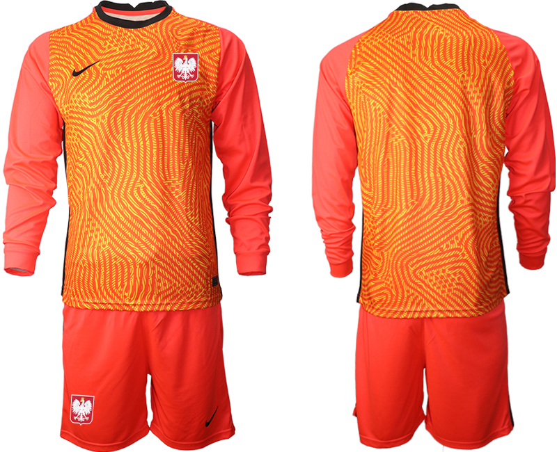 Men 2021 European Cup Poland red goalkeeper long sleeve soccer jerseys